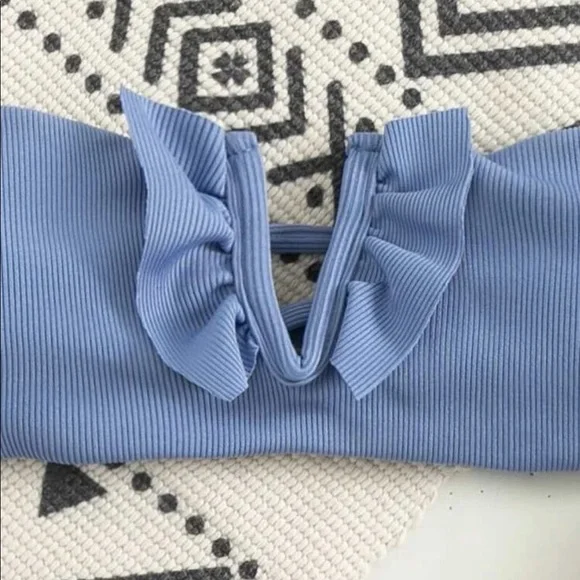 🎉🦋Skylar PERIWINKLE Ruffle Ribbed Bandeau Bikini Set 🦋 - Picture 3 of 4